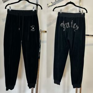 JUICY COUTURE Forever 21 Women’s Size M Velour OG Big Bling Sweatpants Black Y2K
